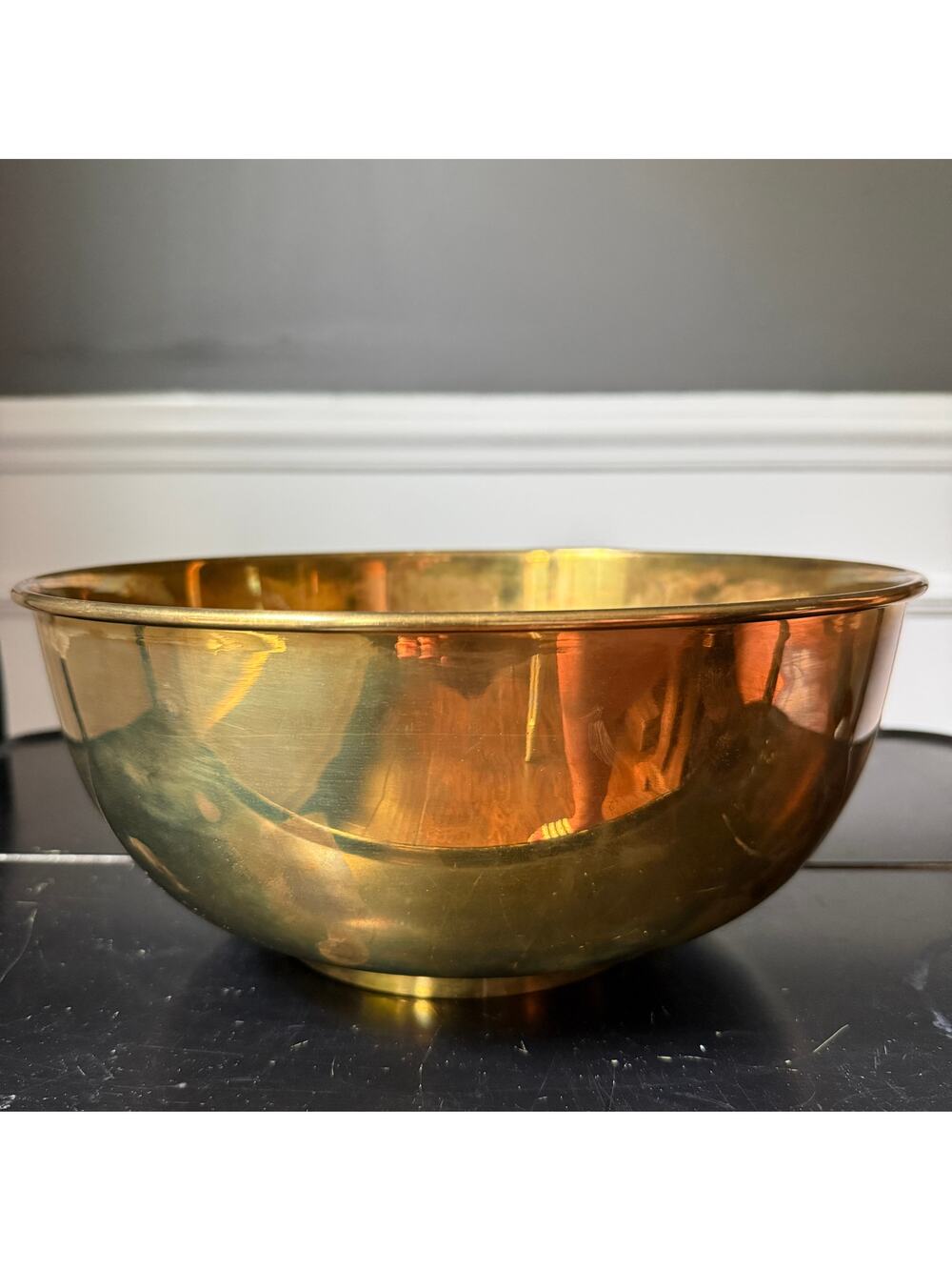 Vintage Large Brass Footed Bowl Centerpiece Fruit Bowl Hollywood Regency Decor